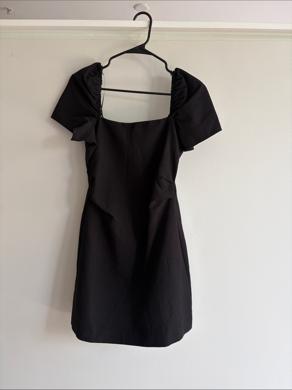 Zara Black Square-Neck Mini Dress with Puff Sleeves